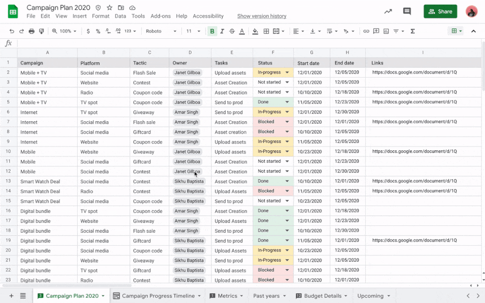 Google Sheets -aikajana