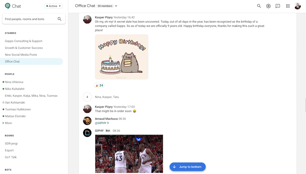 gappsin office-kanava hangouts chatissa