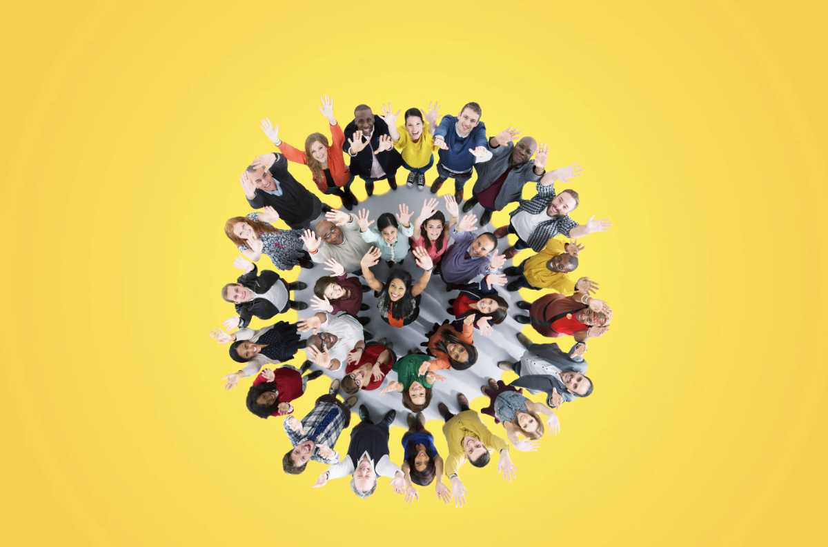 circle of humans looking up circle of humans looking up