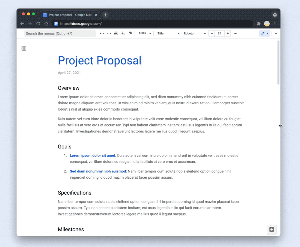 Sivuton Google Docs